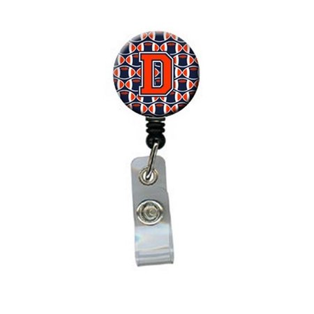 CAROLINES TREASURES Letter D Football Orange, Blue and White Retractable Badge Reel CJ1066-DBR